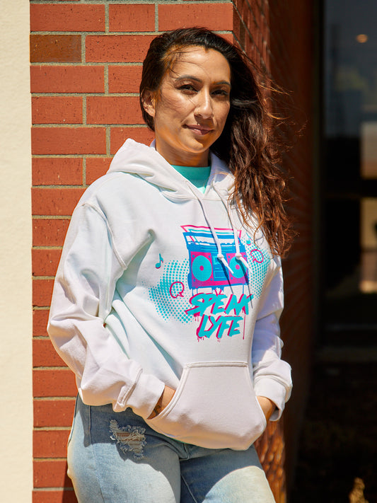 White Vintage Boombox Hoodie