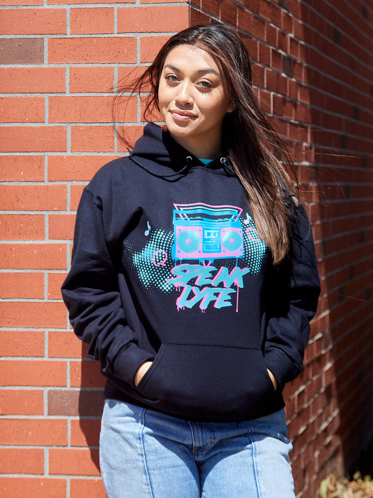 White Vintage Boombox Hoodie
